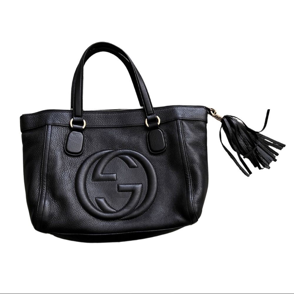Gucci Black Lambskin Leather Soho Tote EUC with dust bag